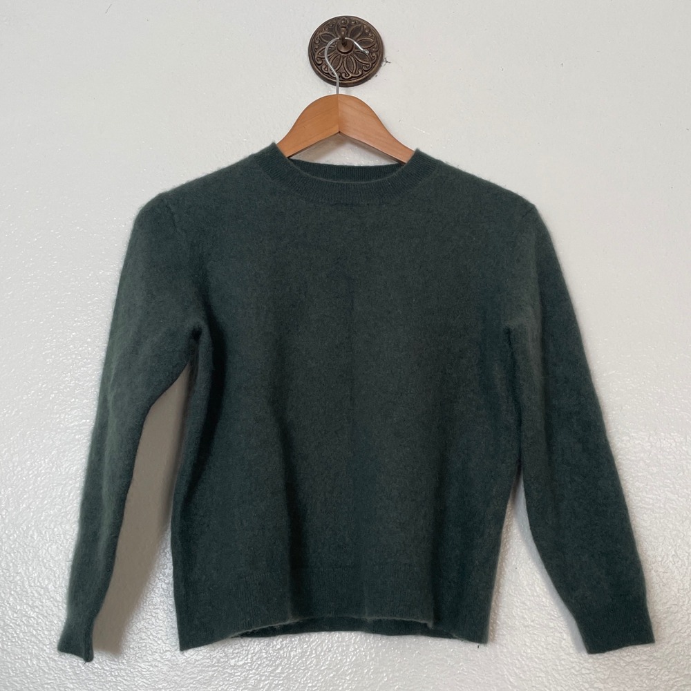 Forest Green Crewneck Knit Sweater Fuzzy Pullover Long Sleeve Soft Top